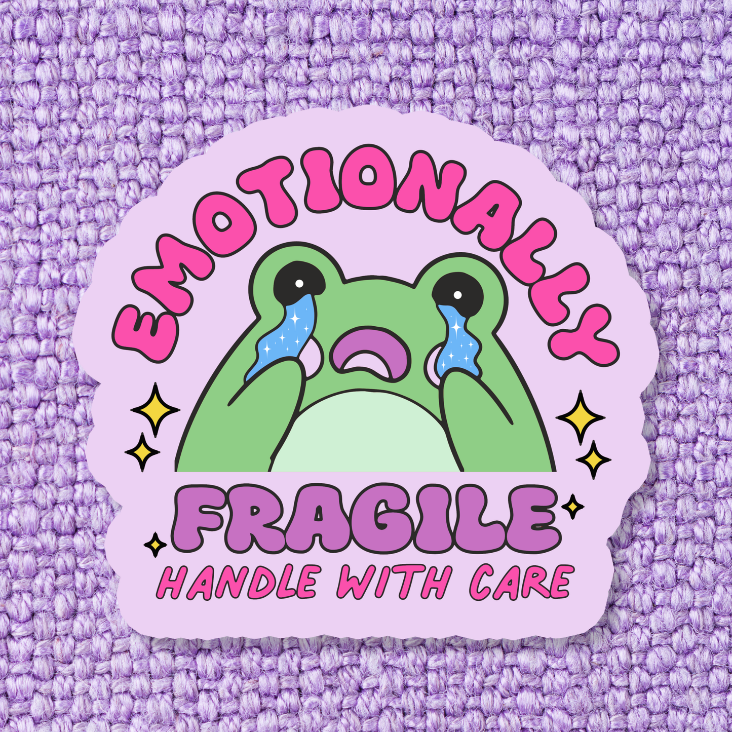 Stickers X Ashley Bexar - "Emotionally Fragile Handle with Care" Funny Frog Mental Health Waterproof Vinyl Sticker
