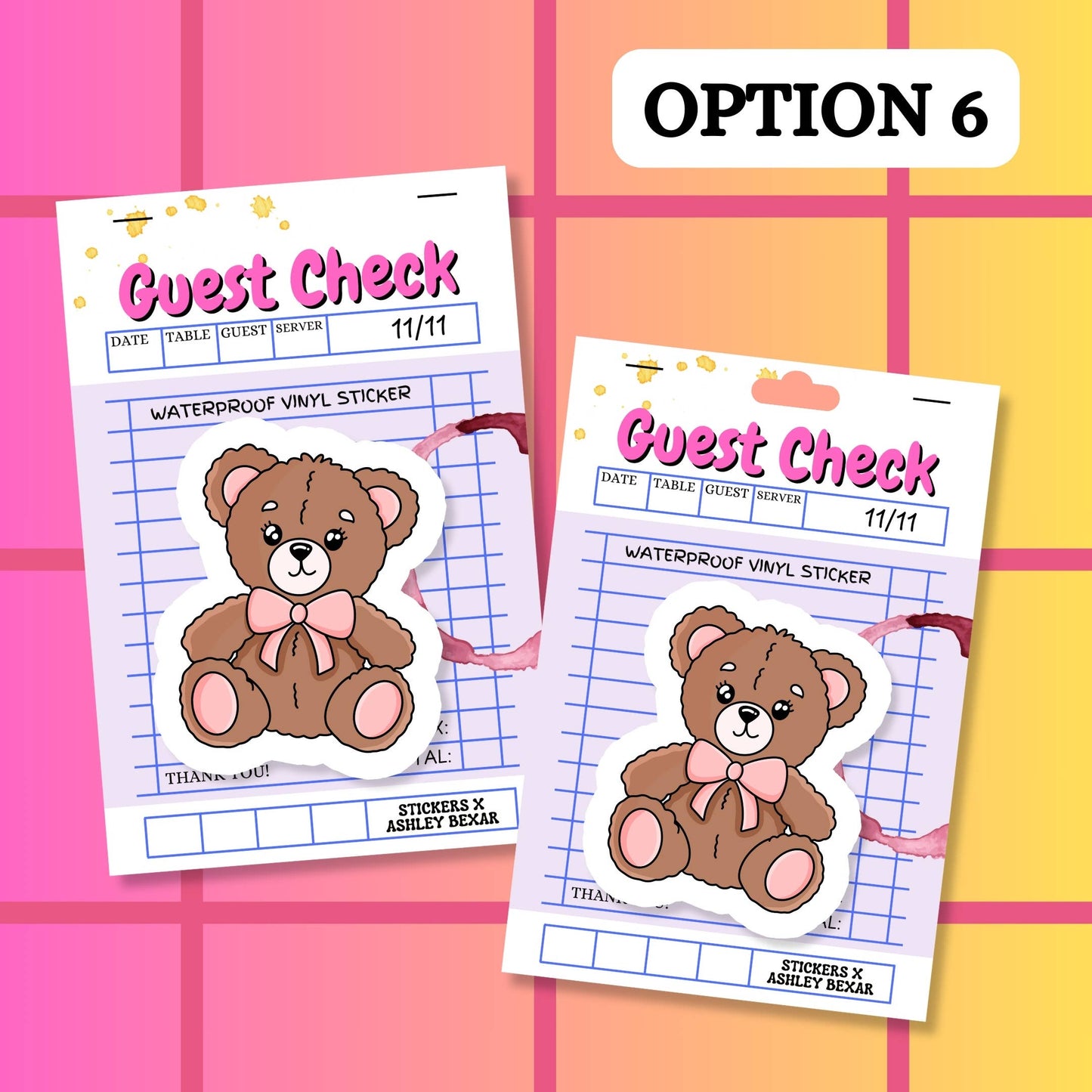Stickers+ X Ashley Bexar -Pink Bow Teddy Bear - Cute Teddy Bear Girly Waterproof Vinyl Sticker: Matte / I want LOOSE stickers