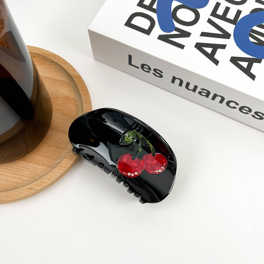 TheDivaSoap - Simple Cherry Hair Clip, Acetate Fruit Claw Clip: Black A