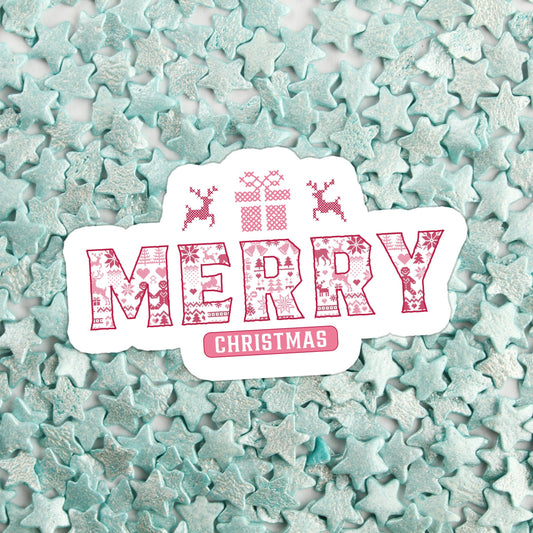 Stickers+ X Ashley Bexar - Christmas Girly Pink Holiday Waterproof Vinyl Sticker Merry Christmas