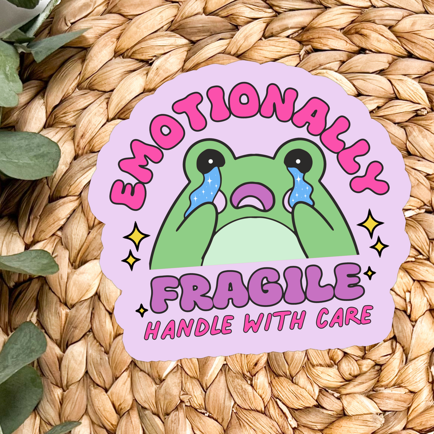 Stickers X Ashley Bexar - "Emotionally Fragile Handle with Care" Funny Frog Mental Health Waterproof Vinyl Sticker