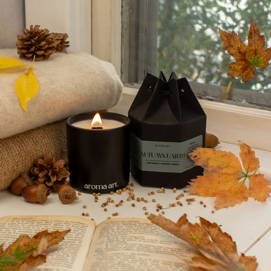Autumn Earth Wood Wick Gift Candle | Earth Leaves ~ Coriander ~ Balsam | Wood Wick Gift Candle