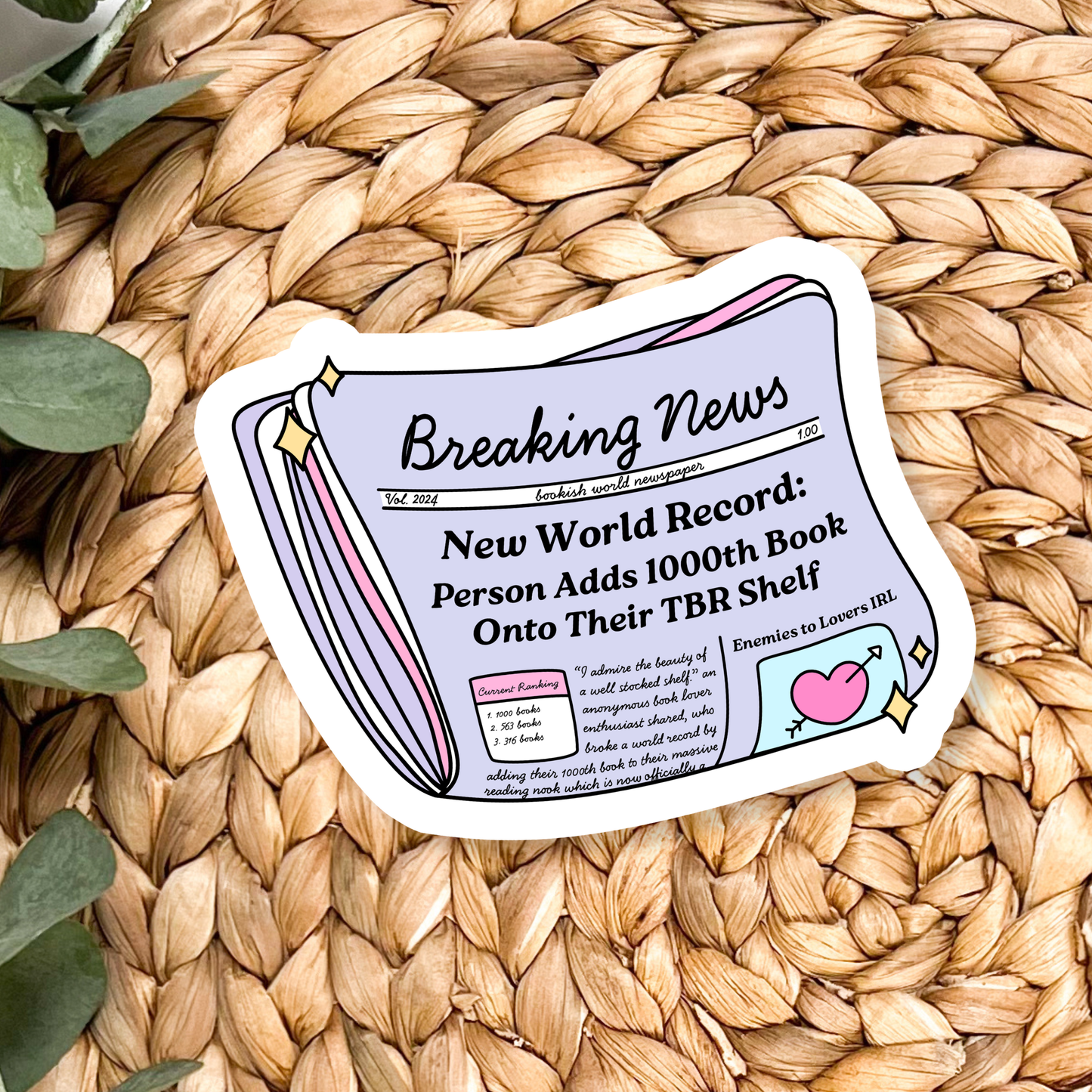 Stickers X Ashley Bexar - " Breaking News New World Record"  Book Bookish Bookstore Waterproof Vinyl Sticker