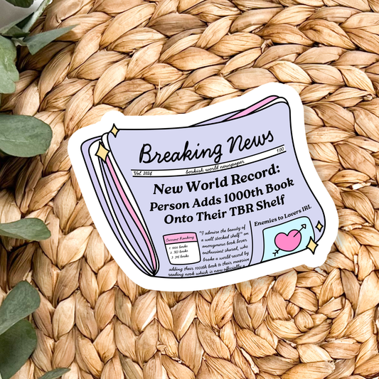 Stickers X Ashley Bexar - " Breaking News New World Record"  Book Bookish Bookstore Waterproof Vinyl Sticker