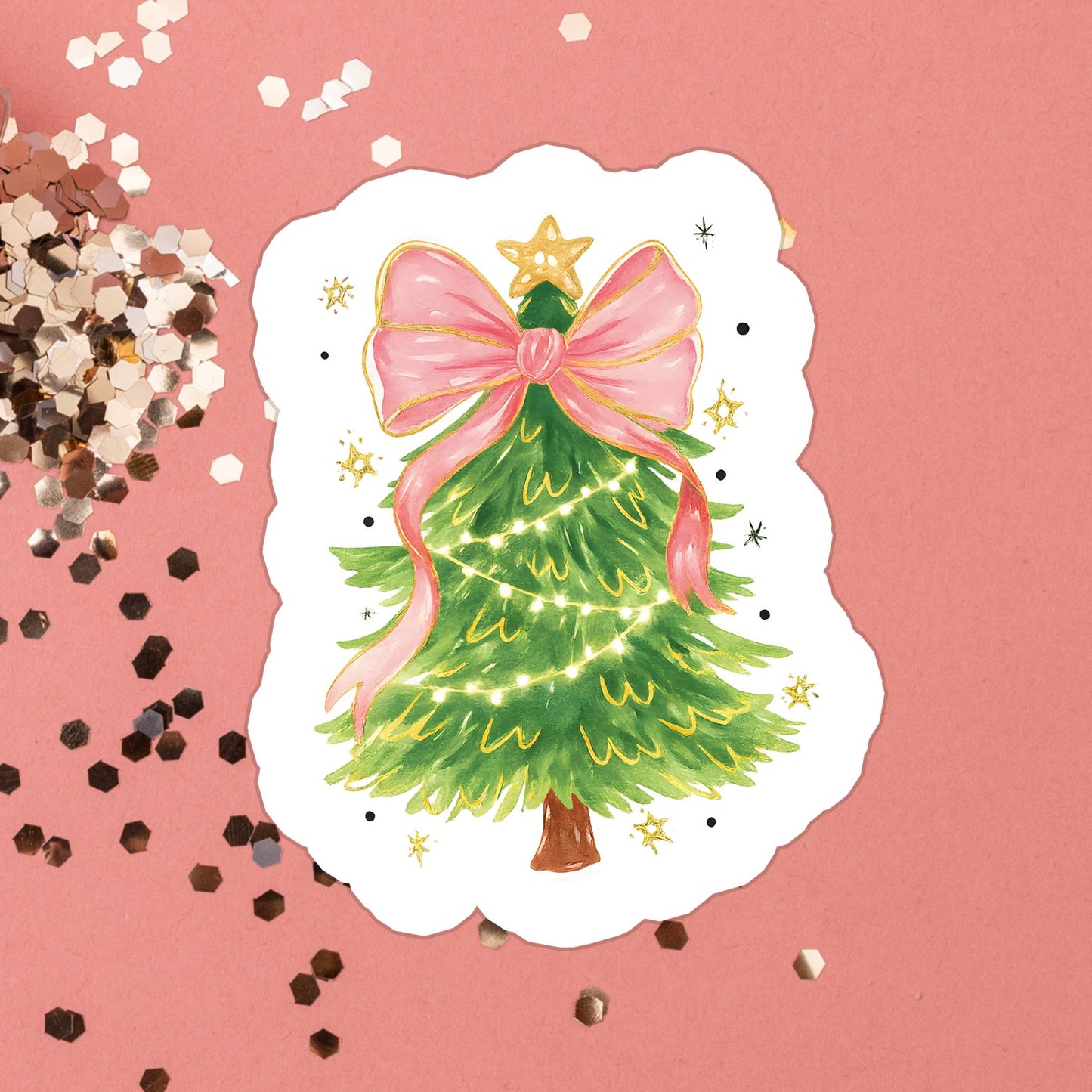 Stickers+ X Ashley Bexar - Christmas Tree with Pink Bow Christmas Girly Pink Holiday Waterproof Vinyl Sticker