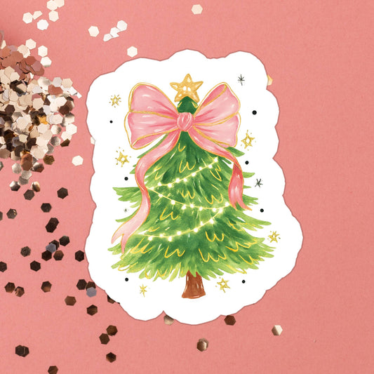 Stickers+ X Ashley Bexar - Christmas Tree with Pink Bow Christmas Girly Pink Holiday Waterproof Vinyl Sticker