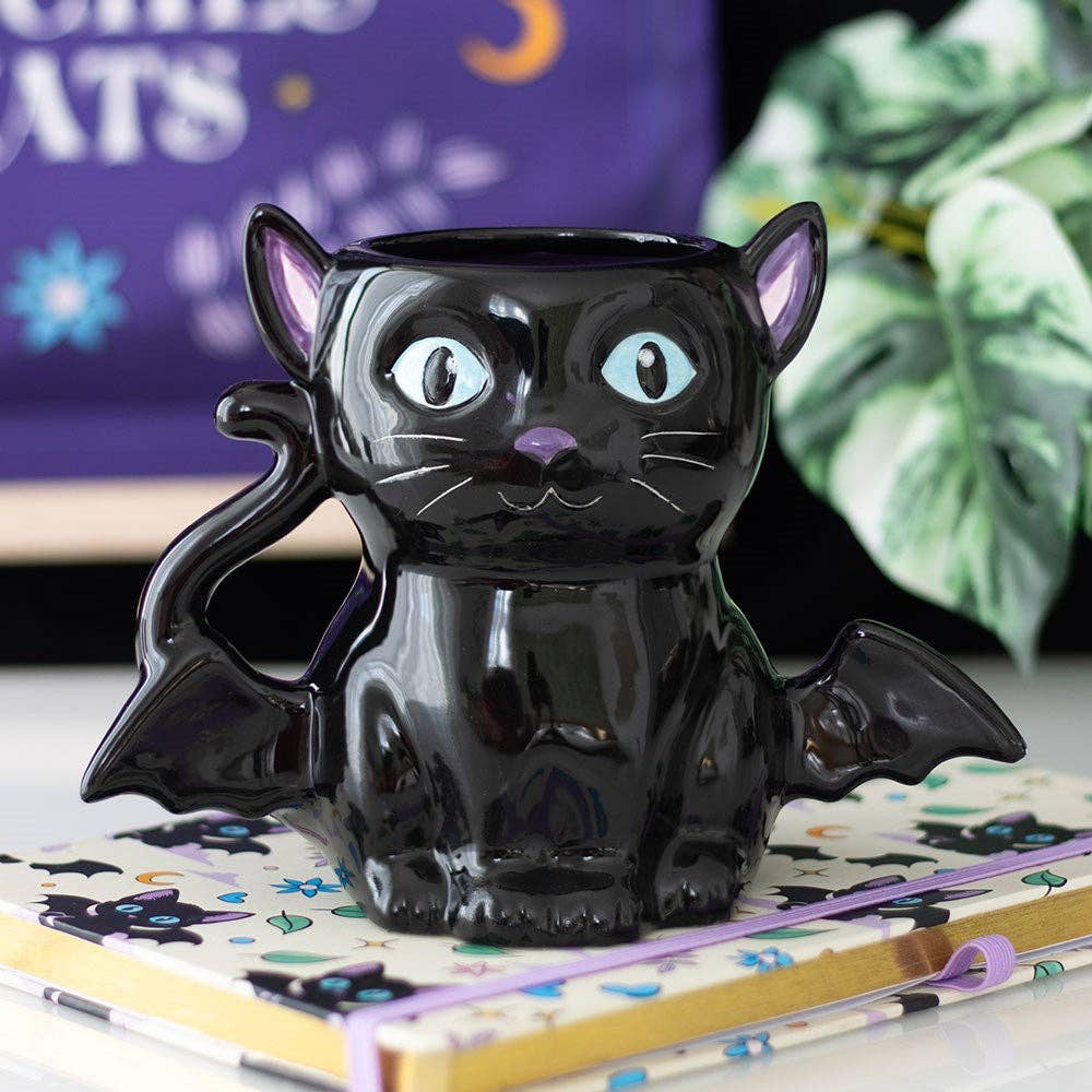 Cute and Creepy Gothic Bat Cat Halloween Mug - Thumbnail 2