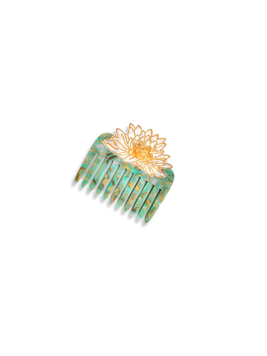 Solar Eclipse - Hand-painted Waterlily Pocket Hair Comb