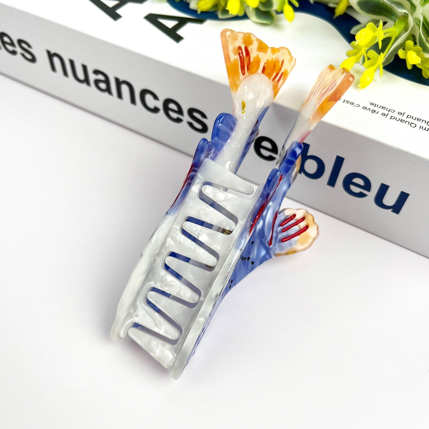 TheDivaSoap - Blue and White Trout Hair Clip,Acetate Fish Hair Claw