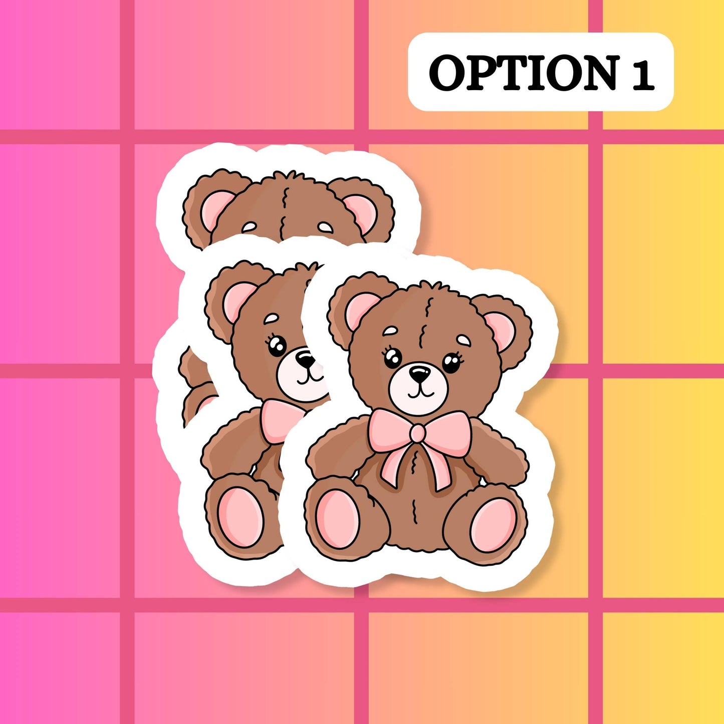 Stickers+ X Ashley Bexar -Pink Bow Teddy Bear - Cute Teddy Bear Girly Waterproof Vinyl Sticker: Matte / I want LOOSE stickers