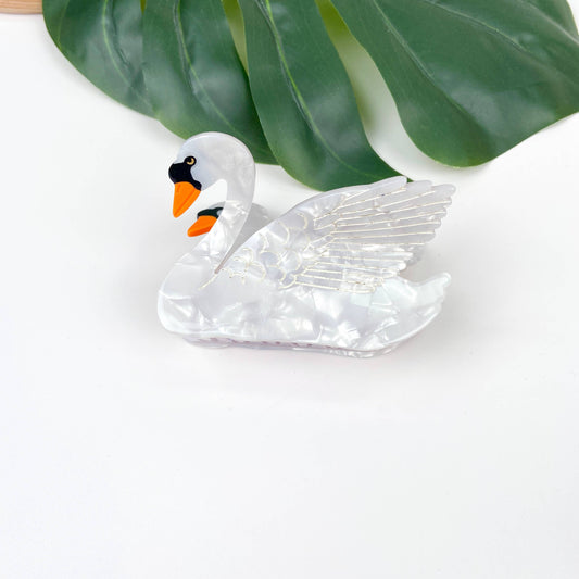 TheDivaSoap - Acetate black and white swan hair claw clip: White