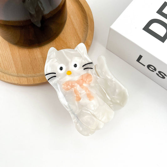 TheDivaSoap - Tilt Head Cat Hair Clip, Acetate Claw Clip: White