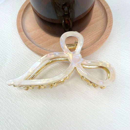 TheDivaSoap - White bow hair clips gold metal claw clip