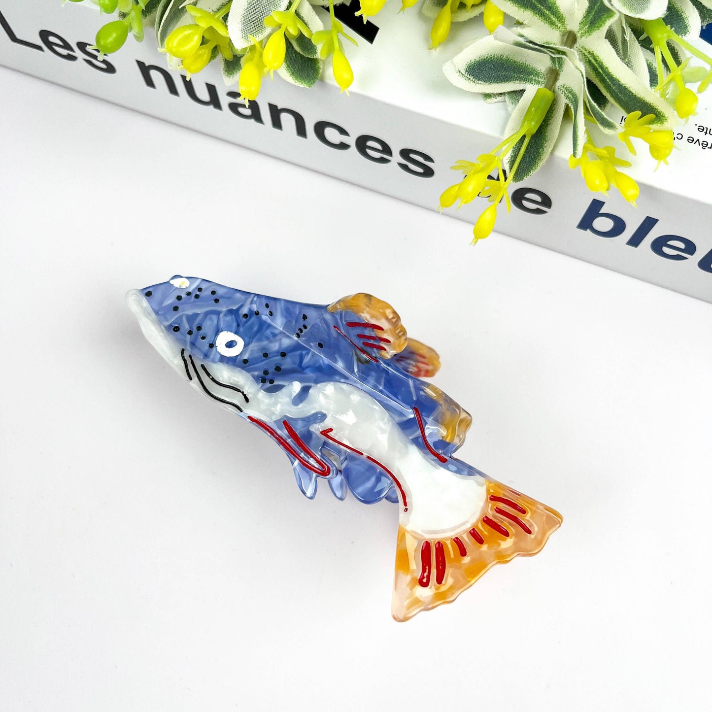 TheDivaSoap - Blue and White Trout Hair Clip,Acetate Fish Hair Claw