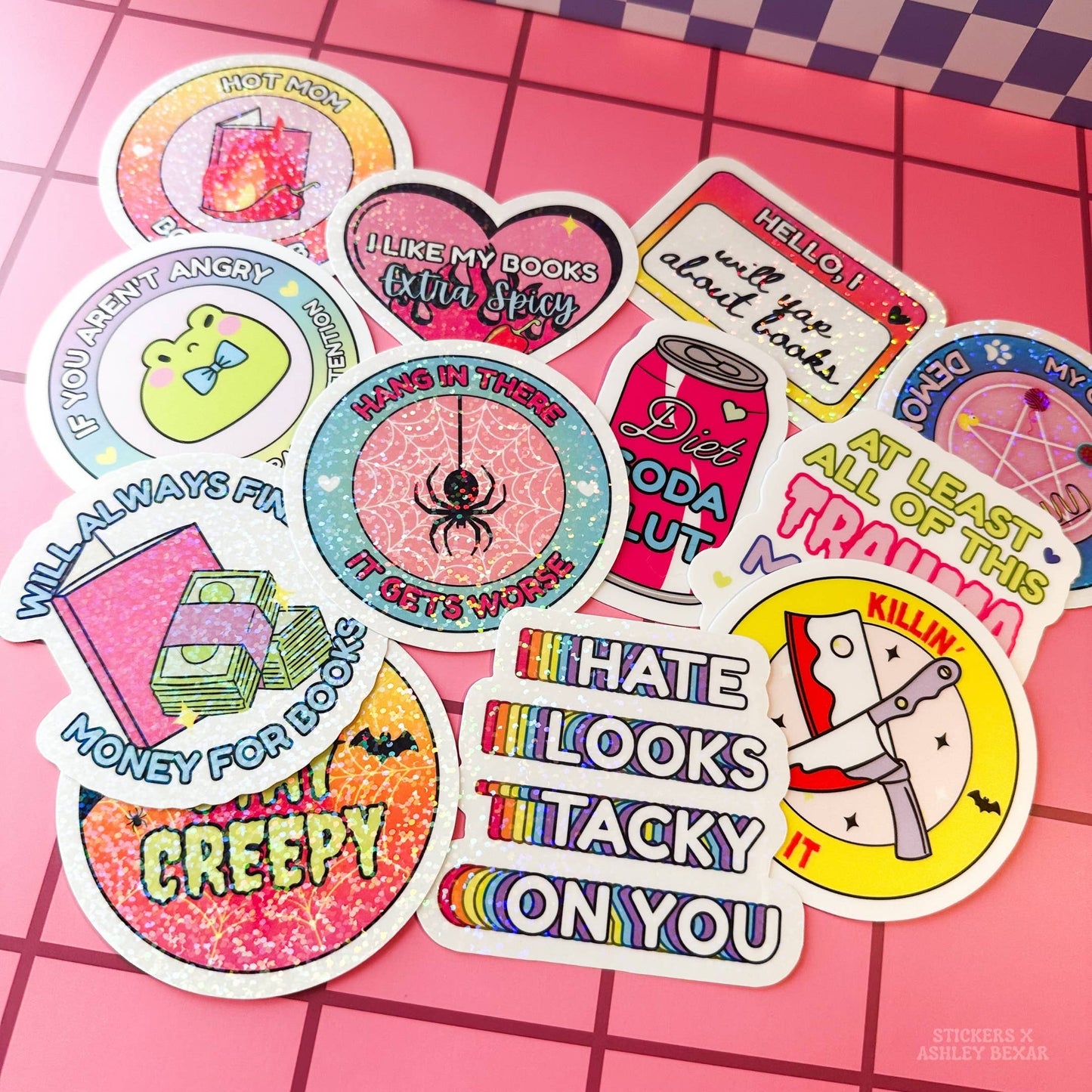 Stickers+ X Ashley Bexar -Pink Bow Teddy Bear - Cute Teddy Bear Girly Waterproof Vinyl Sticker: Matte / I want LOOSE stickers